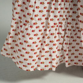 White Sanganeri Block Printed Tiered Cotton Long Skirt 