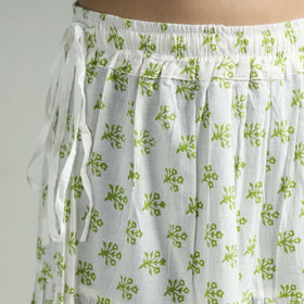 White - Sanganeri Block Printed Tiered Cotton Long Skirt