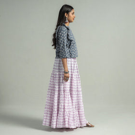 Sanganeri Block Printed Tiered Cotton Long Skirt 