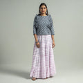 Sanganeri Block Printed Tiered Cotton Long Skirt 