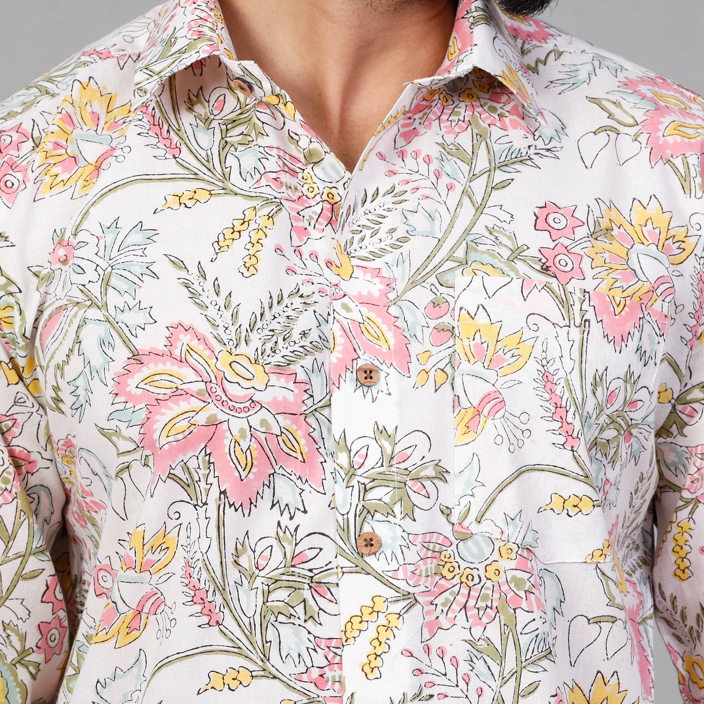  Sanganeri Block Printing Cotton Men Full Sleeve Shirt 