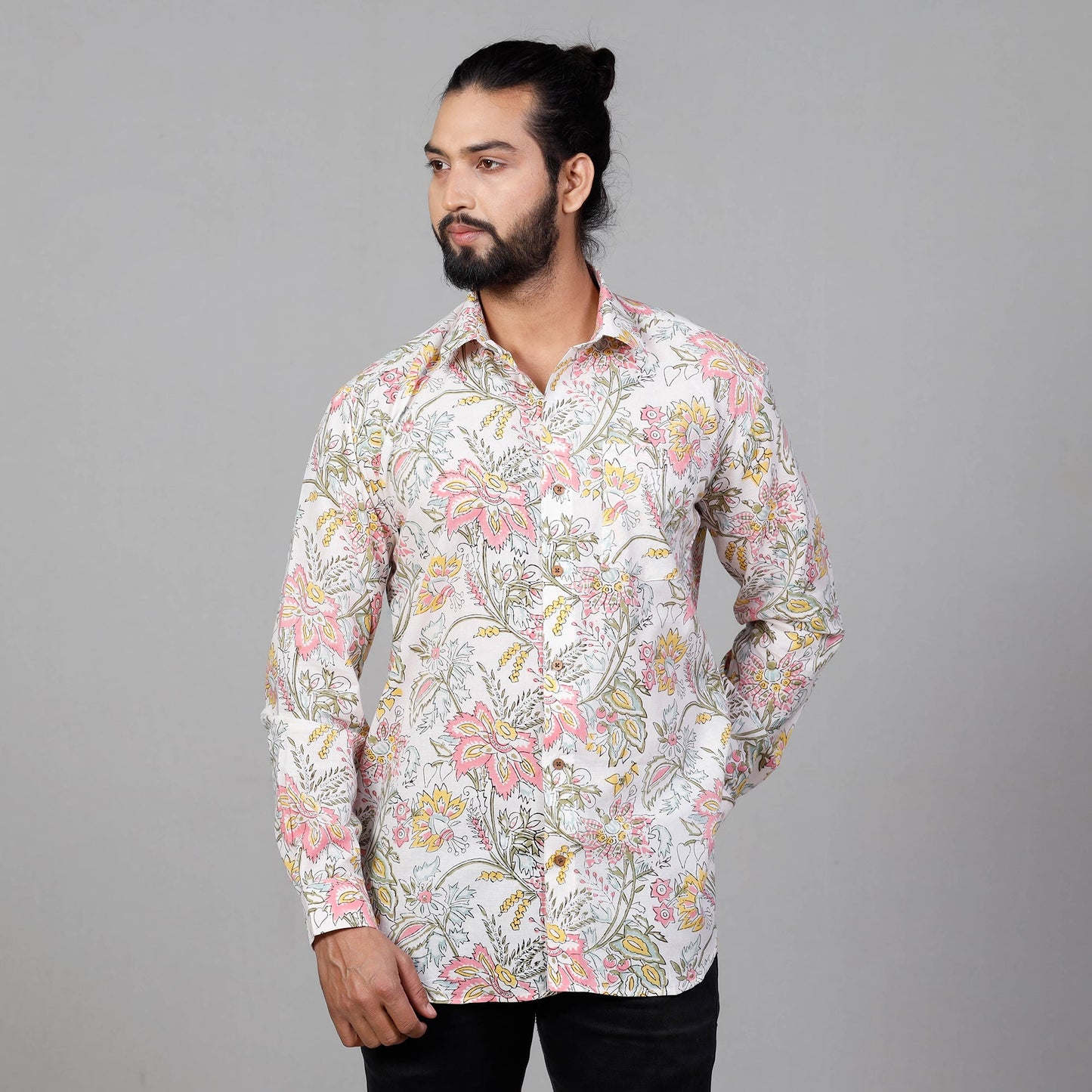  Sanganeri Block Printing Cotton Men Full Sleeve Shirt 