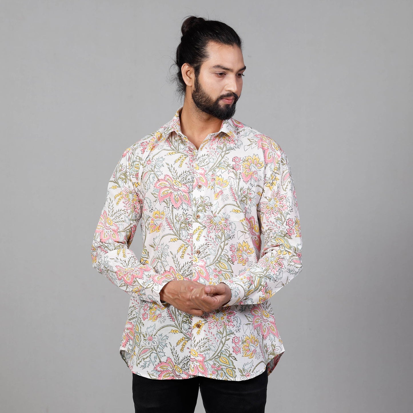  Sanganeri Block Printing Cotton Men Full Sleeve Shirt 
