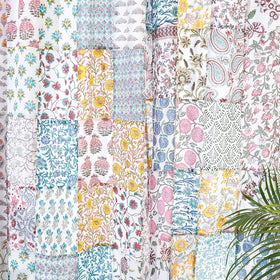 White - Sanganeri Block Printing Patchwork Cotton Door Curtain (7 x 3 Feet)