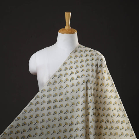 Off White Sanganeri Block Print Pure Wool Fabric 