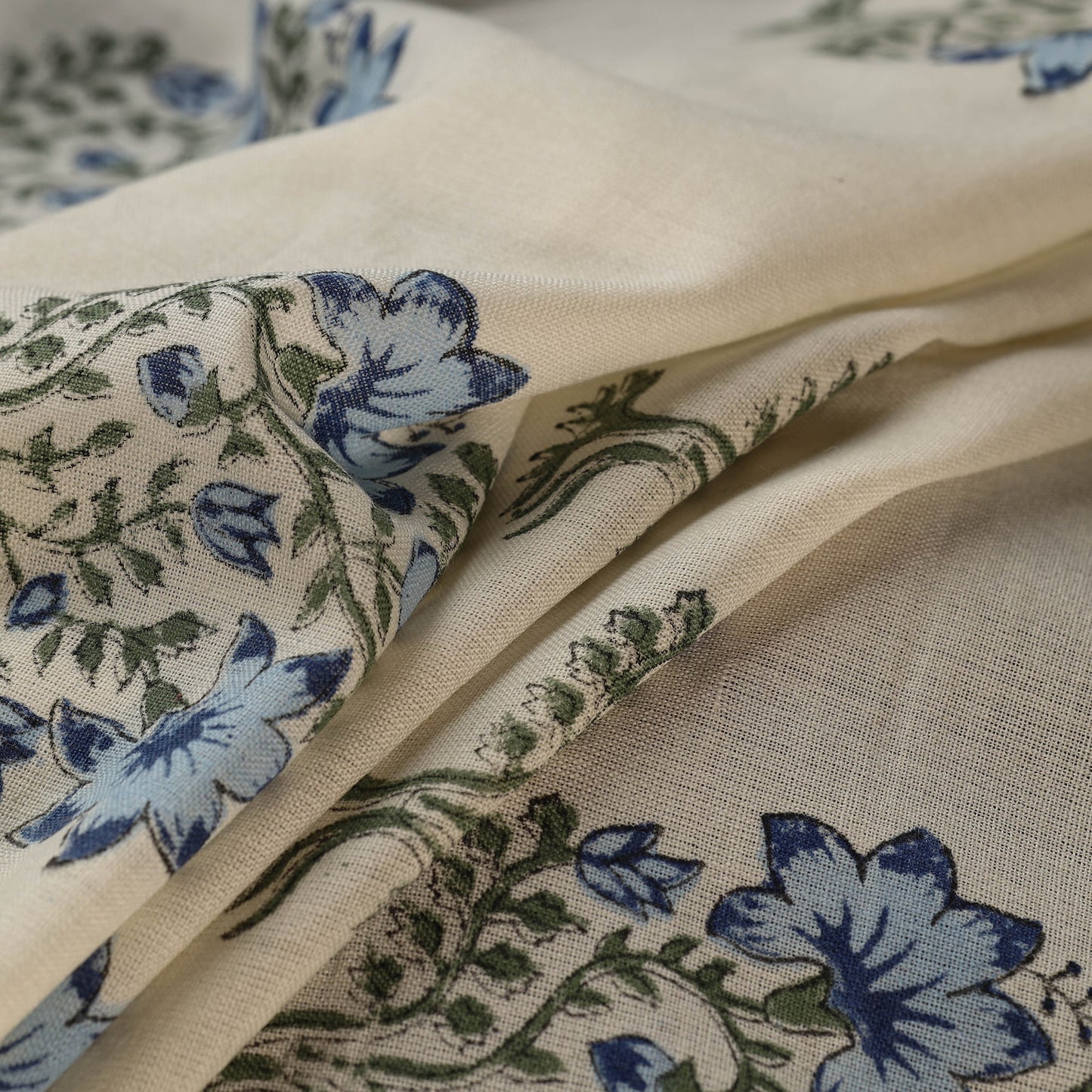 Buy Off White Sanganeri Block Print Pure Wool Fabric Online