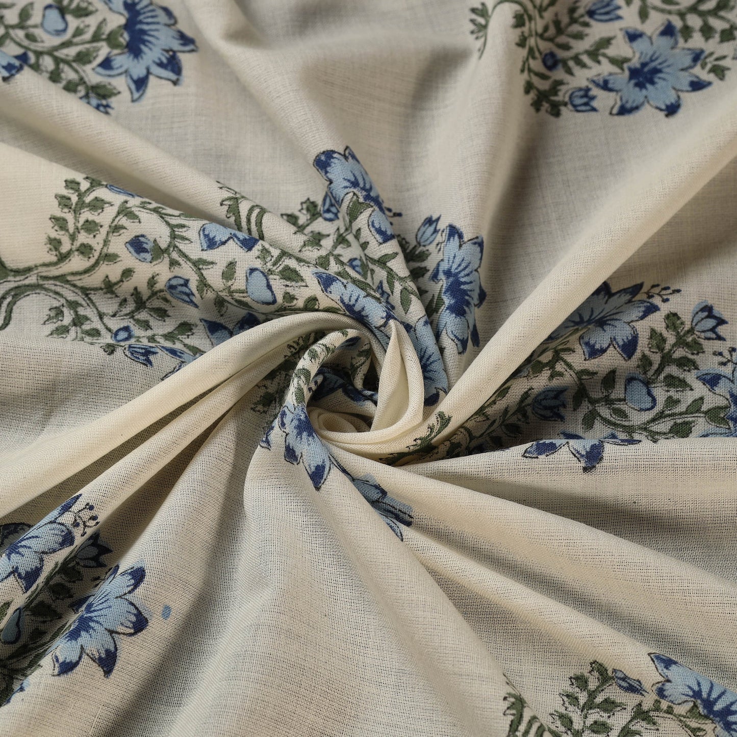 Buy Off White Sanganeri Block Print Pure Wool Fabric Online