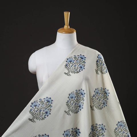Buy Off White Sanganeri Block Print Pure Wool Fabric Online