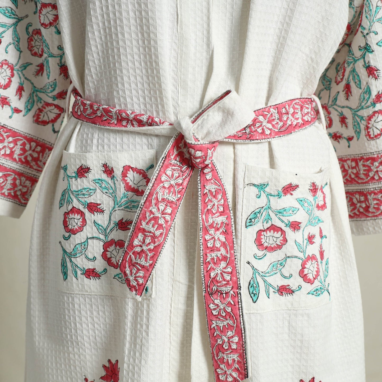 Buy Sanganeri Block Print Waffle Weave Handwoven Bath Robe