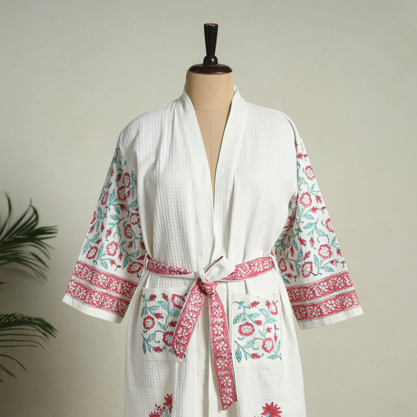 Buy Sanganeri Block Print Waffle Weave Handwoven Bath Robe