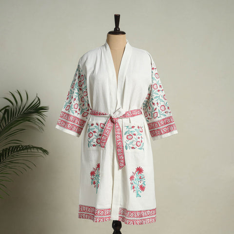 Buy Sanganeri Block Print Waffle Weave Handwoven Bath Robe