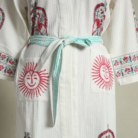 Buy Sanganeri Block Print Waffle Weave Handwoven Bath Robe
