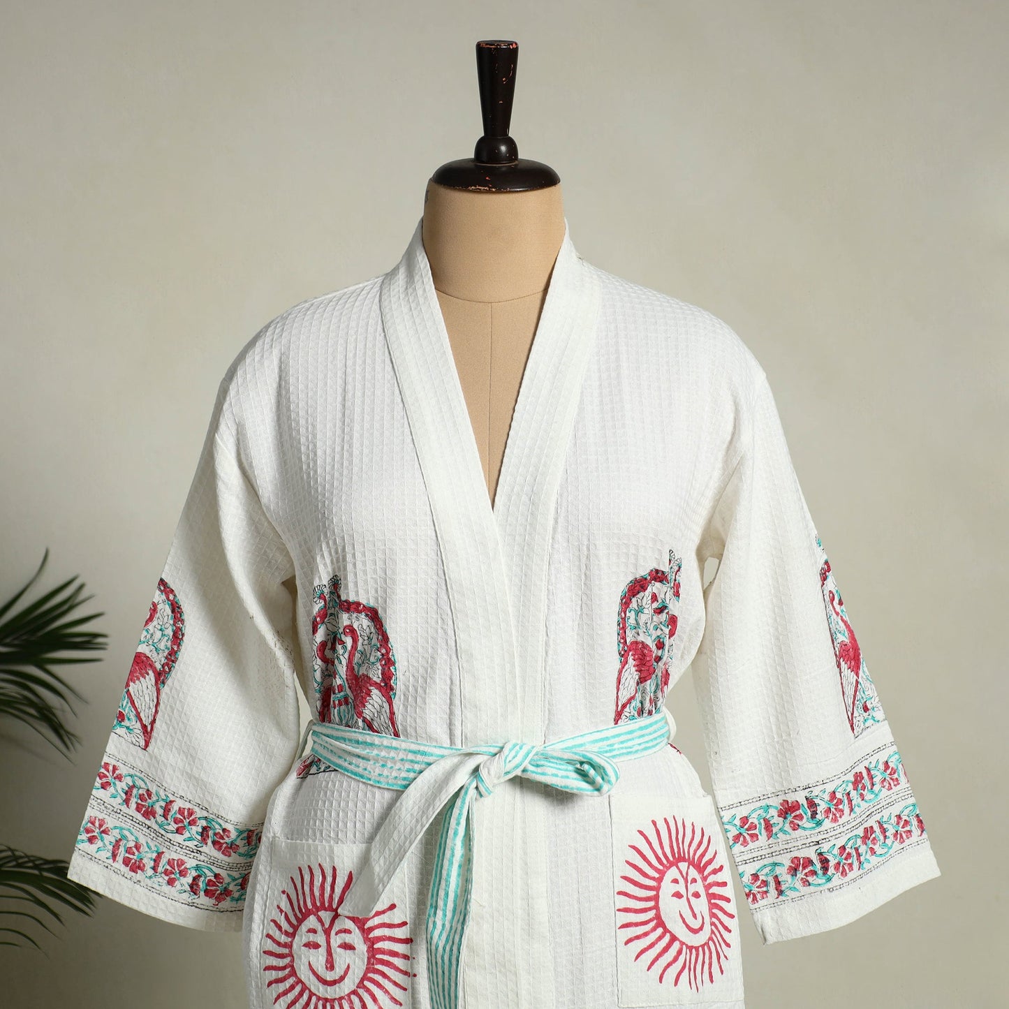 Buy Sanganeri Block Print Waffle Weave Handwoven Bath Robe