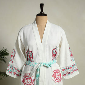 Buy Sanganeri Block Print Waffle Weave Handwoven Bath Robe