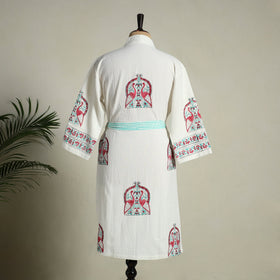 Buy Sanganeri Block Print Waffle Weave Handwoven Bath Robe
