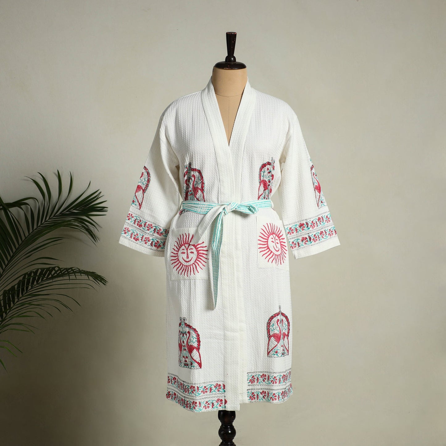 Buy Sanganeri Block Print Waffle Weave Handwoven Bath Robe