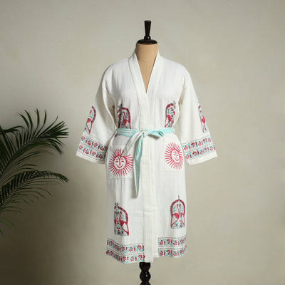 Buy Sanganeri Block Print Waffle Weave Handwoven Bath Robe