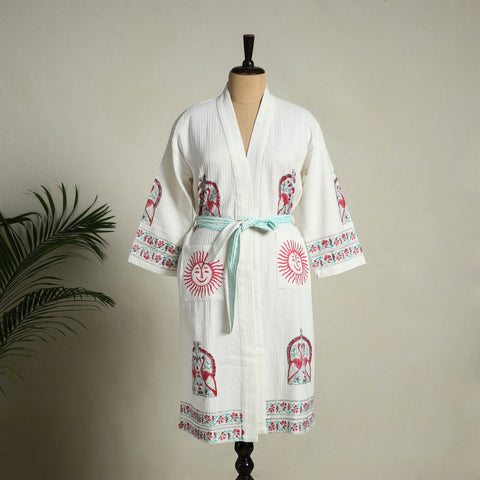Buy Sanganeri Block Print Waffle Weave Handwoven Bath Robe