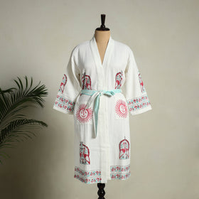 Buy Sanganeri Block Print Waffle Weave Handwoven Bath Robe