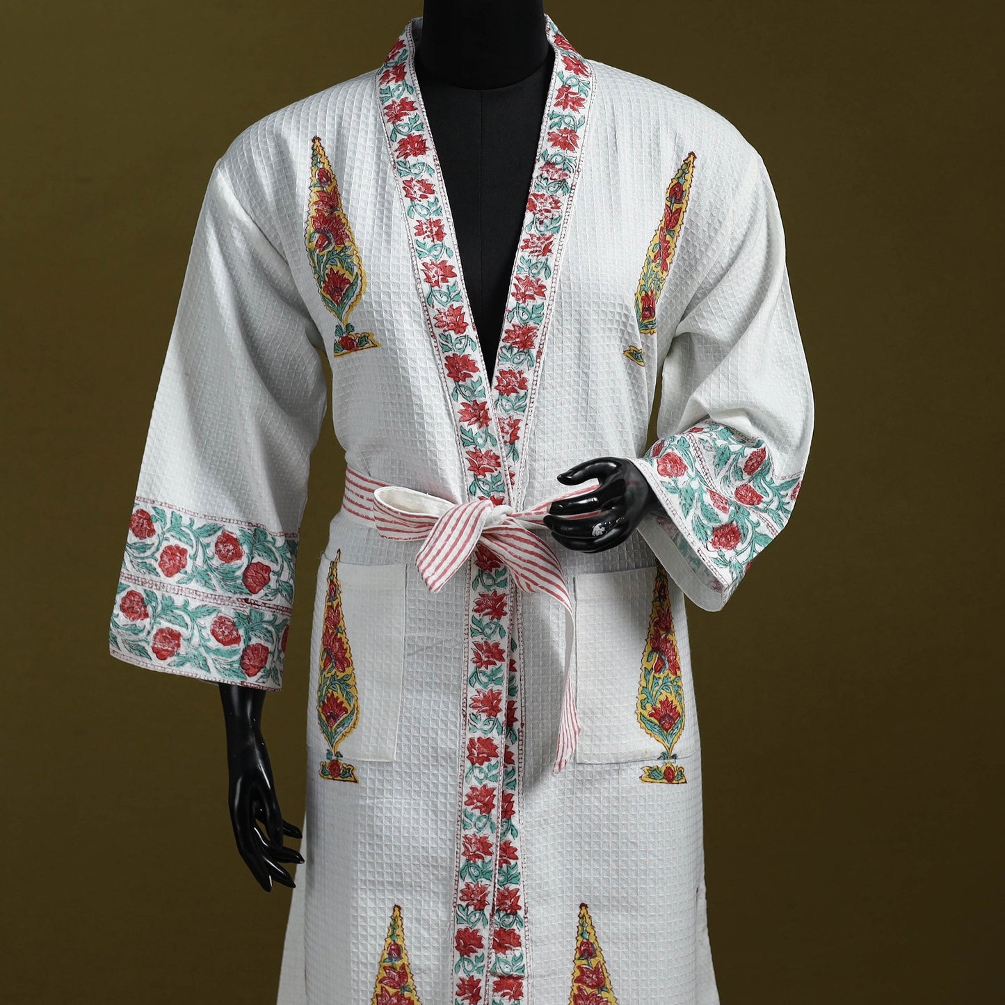 Sanganeri waffle weave handwoven bath robe 10 - handcrafted