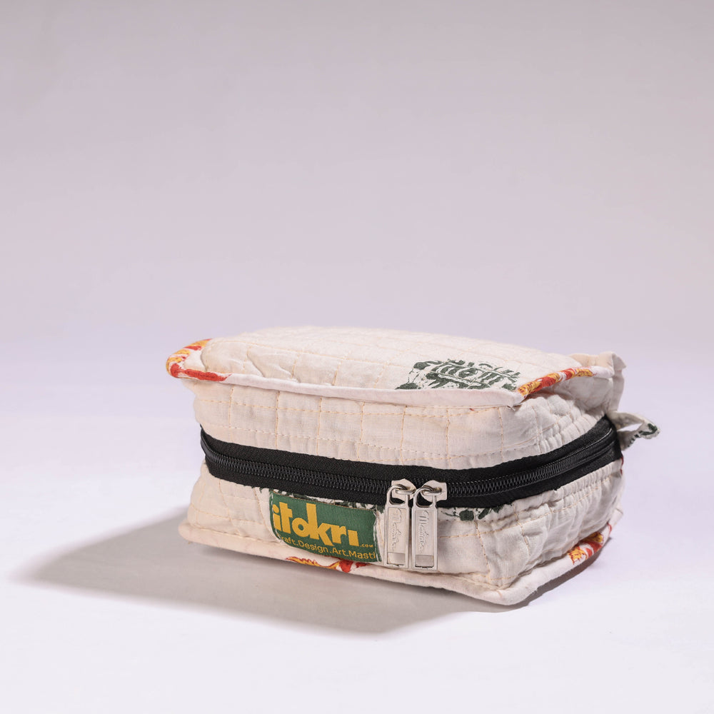 White Sanganeri Cotton Fabric 4 Pockets Jewelry Bag 