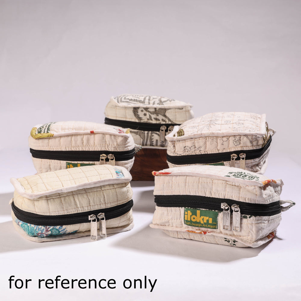 White Sanganeri Cotton Fabric 4 Pockets Jewelry Bag 