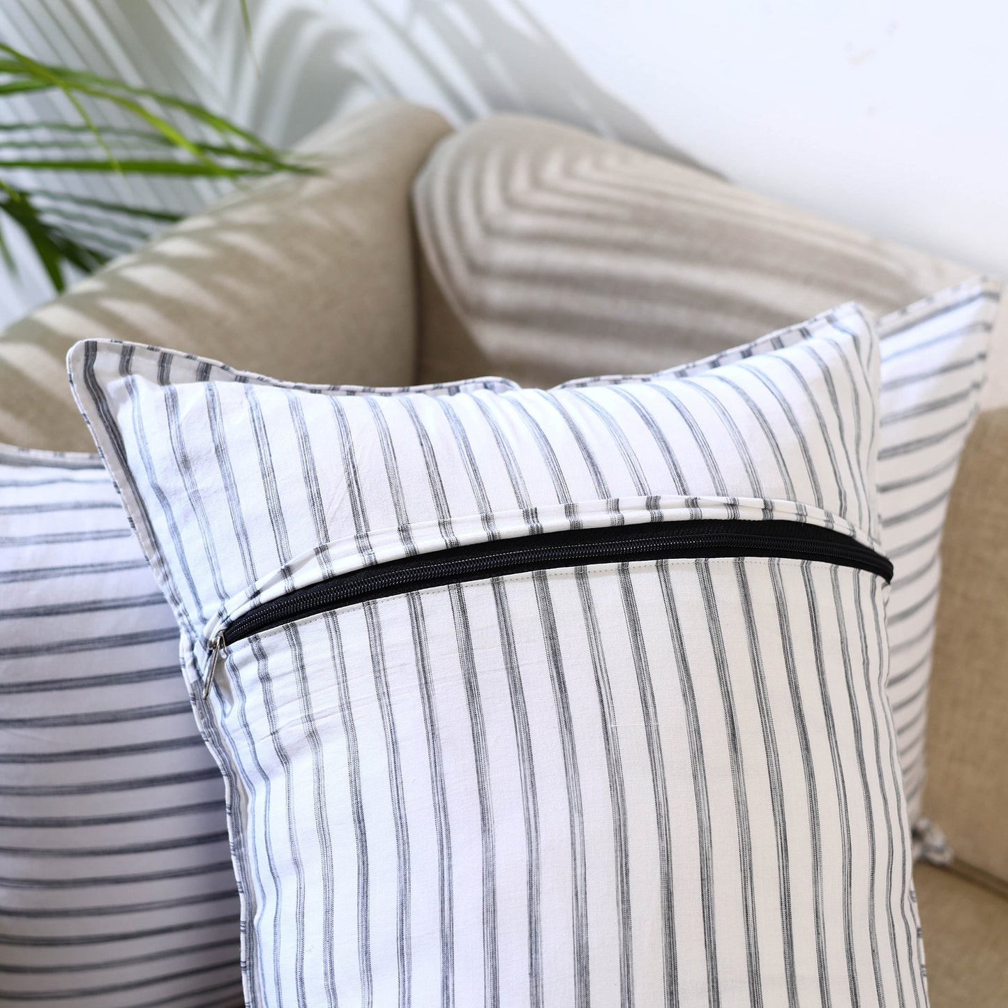  Set of 2 White Jhiri Handloom Cotton Pillow Covers