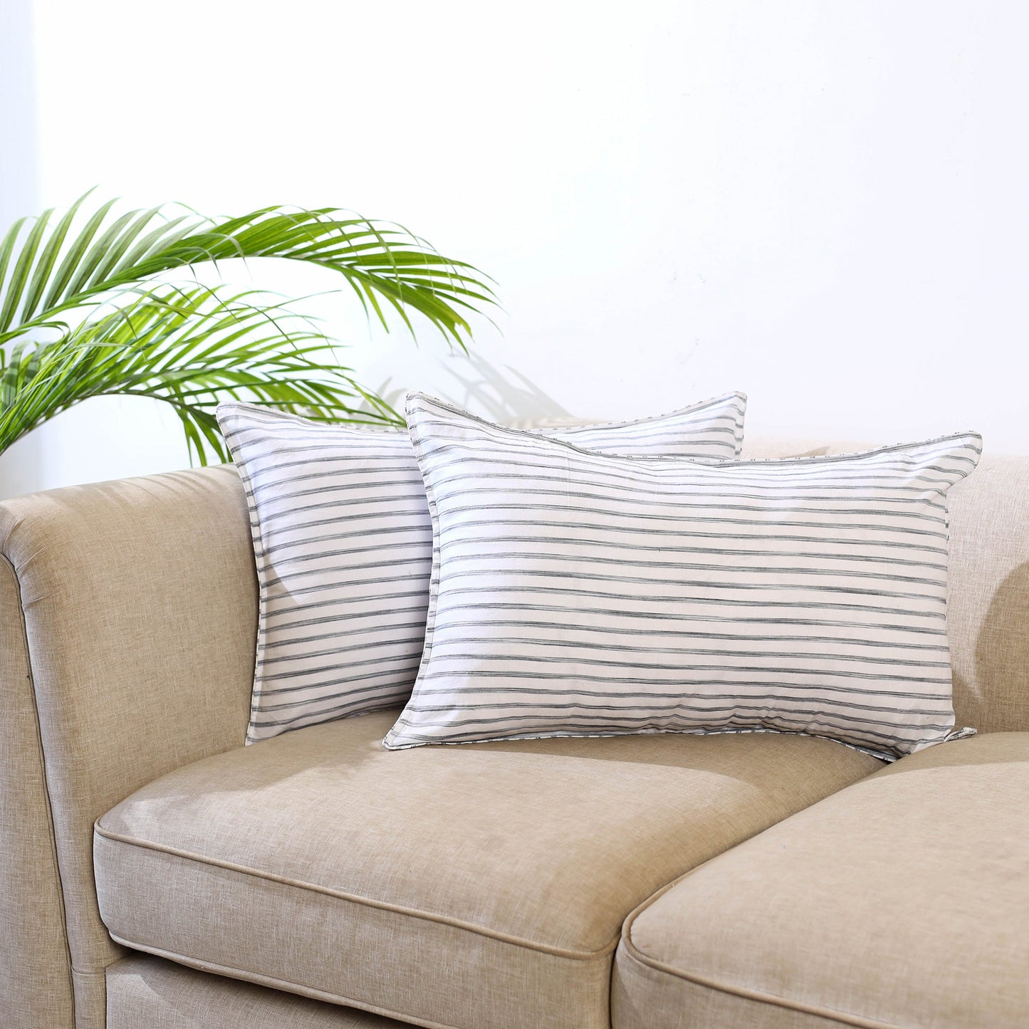  Set of 2 White Jhiri Handloom Cotton Pillow Covers