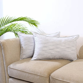  Set of 2 White Jhiri Handloom Cotton Pillow Covers