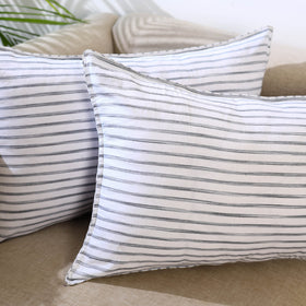  Set of 2 White Jhiri Handloom Cotton Pillow Covers