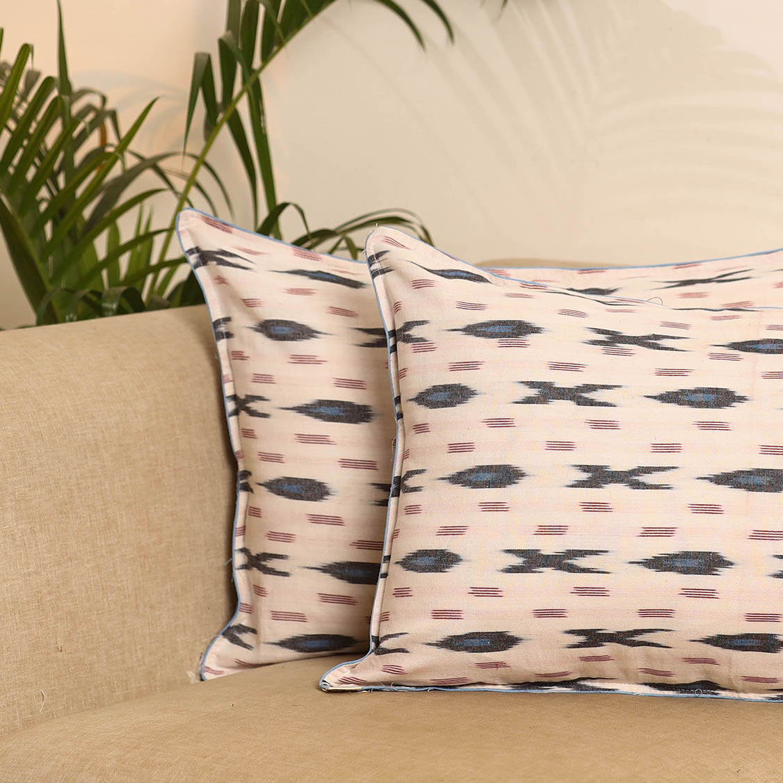 White - set of 2 pochampally ikat weave pillow covers 26