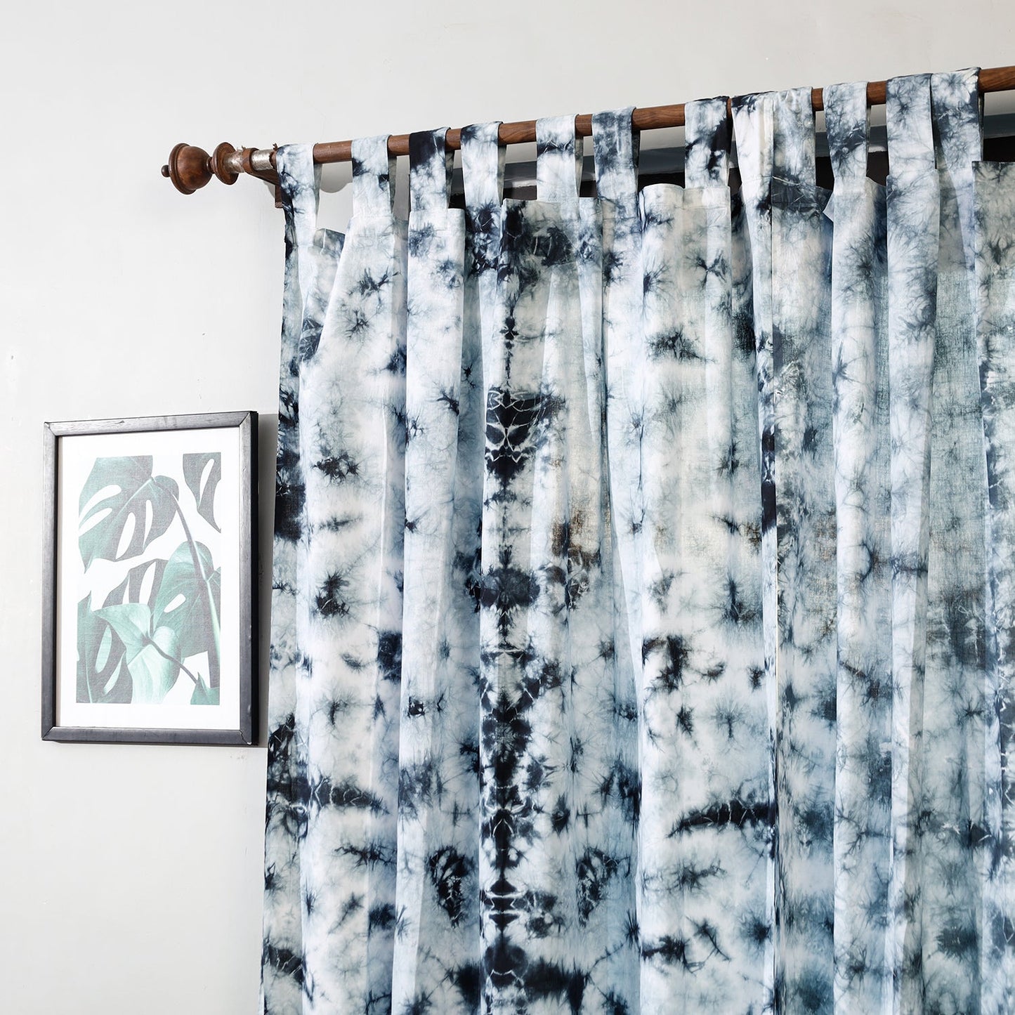White - set of 2 shibori tie-dye cotton door curtain (6.6 x