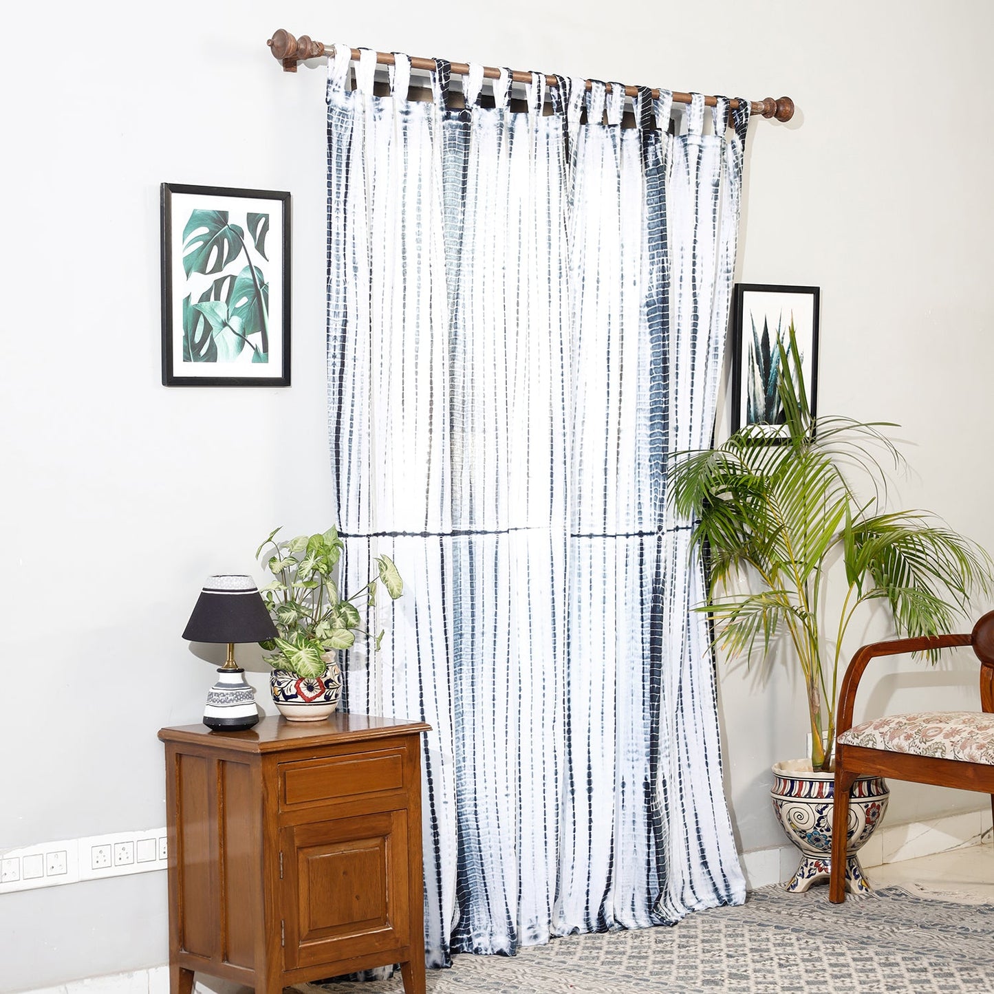 White - Set of 2 Shibori Tie-Dye Cotton Door Curtain
