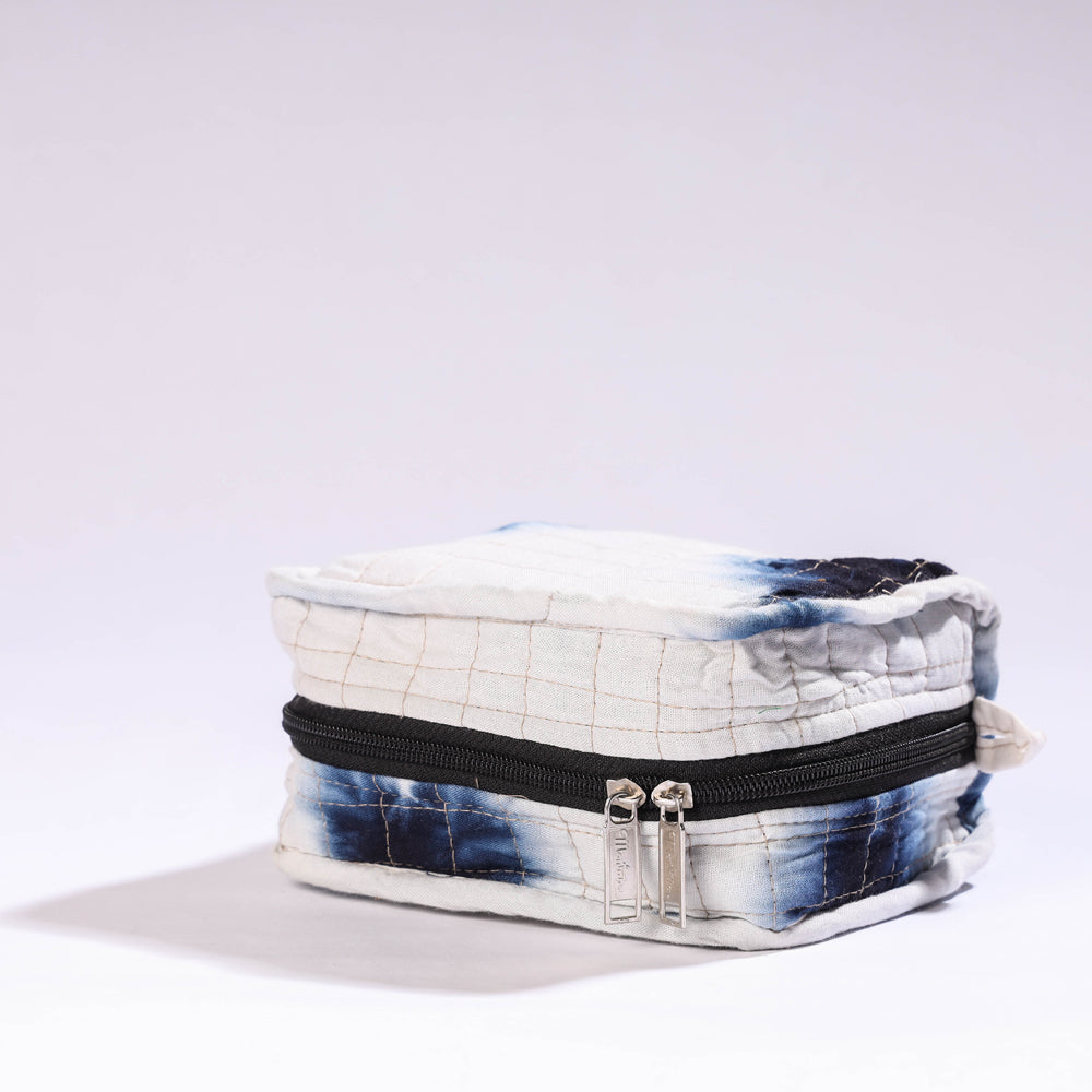 White Shibori Cotton Fabric 4 Pockets Jewelry Bag