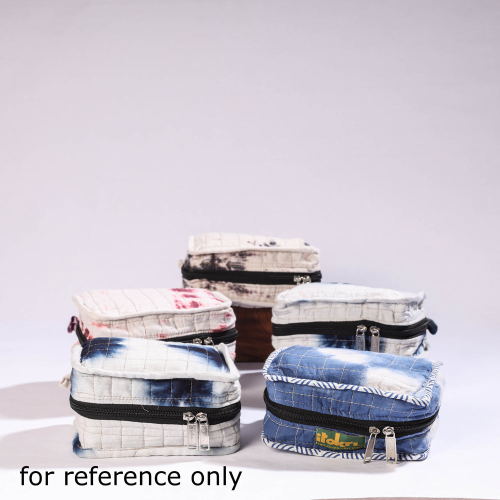 White Shibori Cotton Fabric 4 Pockets Jewelry Bag