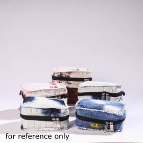 White Shibori Cotton Fabric 4 Pockets Jewelry Bag