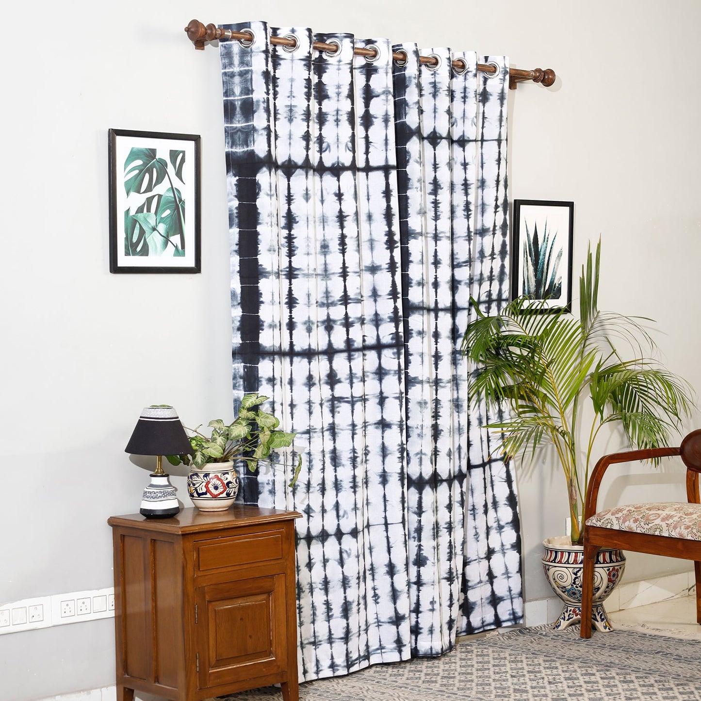 White - shibori tie-dye cotton door curtain (7 x 3 feet)