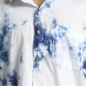White - Shibori Tie-Dye Cotton Men Half Sleeve Shirt 01