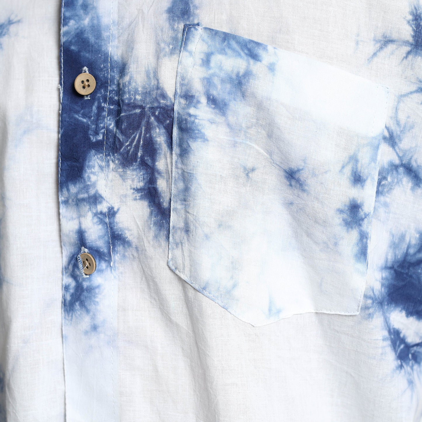 White - Shibori Tie-Dye Cotton Men Half Sleeve Shirt 01