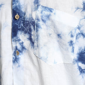 White - Shibori Tie-Dye Cotton Men Half Sleeve Shirt 01