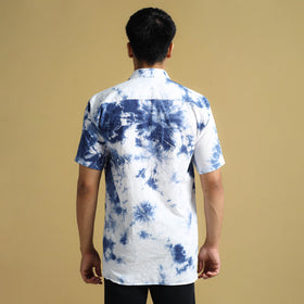 White - Shibori Tie-Dye Cotton Men Half Sleeve Shirt 01