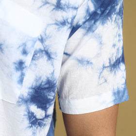 White - Shibori Tie-Dye Cotton Men Half Sleeve Shirt 01