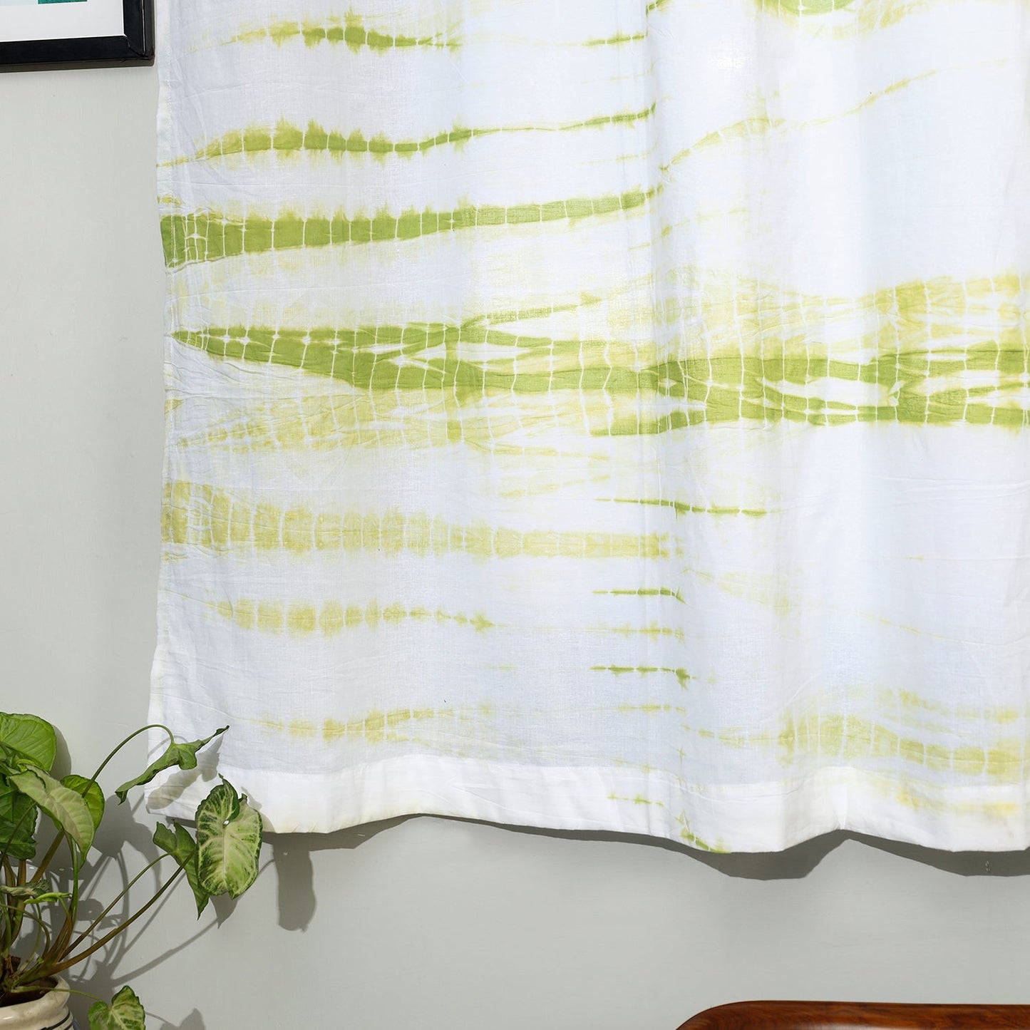 White - shibori tie-dye cotton window curtain (5 x 3 feet)