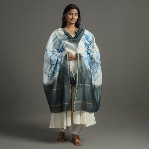 Exclusive!! Handloom Shibori Tie-Dye Chanderi Silk Dupatta with Zari Border 60 