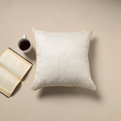 Buy White Silk Banarasi Cushion Cover with Zari Work