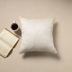 Buy White Silk Banarasi Cushion Cover with Zari Work