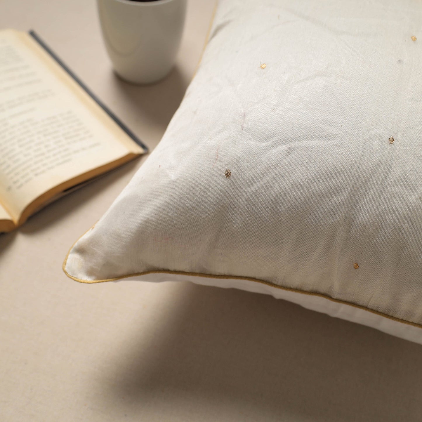 Buy White Silk Banarasi Cushion Cover with Zari Work