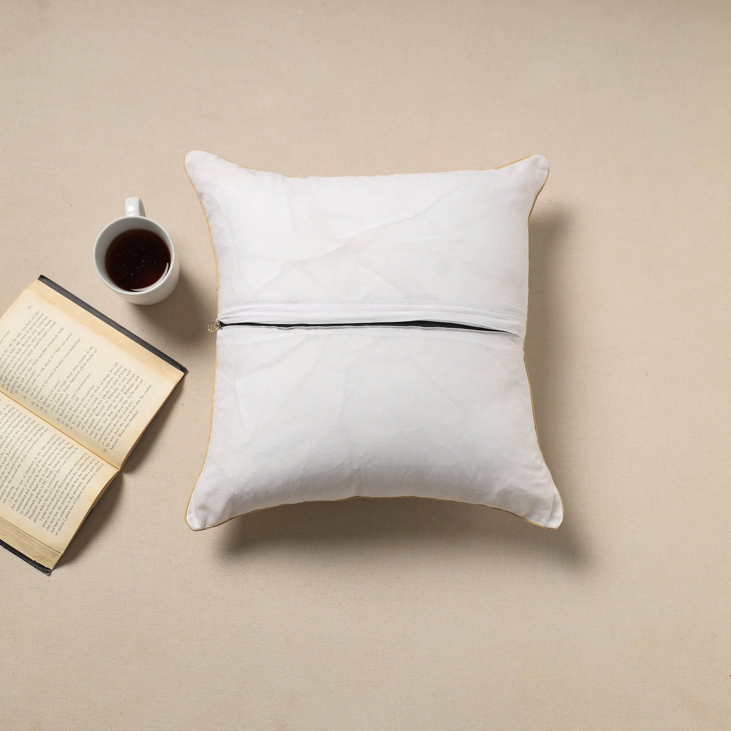 Buy White Silk Banarasi Cushion Cover with Zari Work