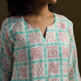 White - silk bandhani kurta set with lagdi patta (set of 2)