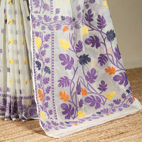 White - silk cotton dhakai jamdani saree 01 - handcrafted